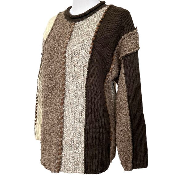 Vintage The Limited Hand Knit Sweater Colorblock Brown Beige Cream Wool Blend M - Picture 7 of 10